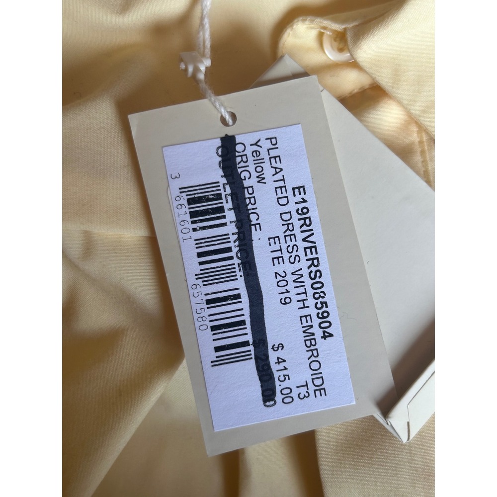 Maje Rivers Pleated‎ Dress Women's Size 3 Yellow NWT Embroidered cut on back - Picture 5 of 9